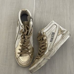 GOLDEN GOOSE Superstar Metallic Gold leather high-top sneakers 37